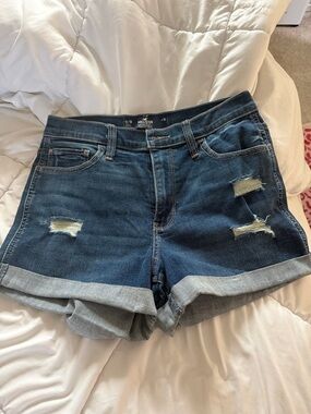 Hollister Dark Wash Rolled Hem Distressed Jean Shorts